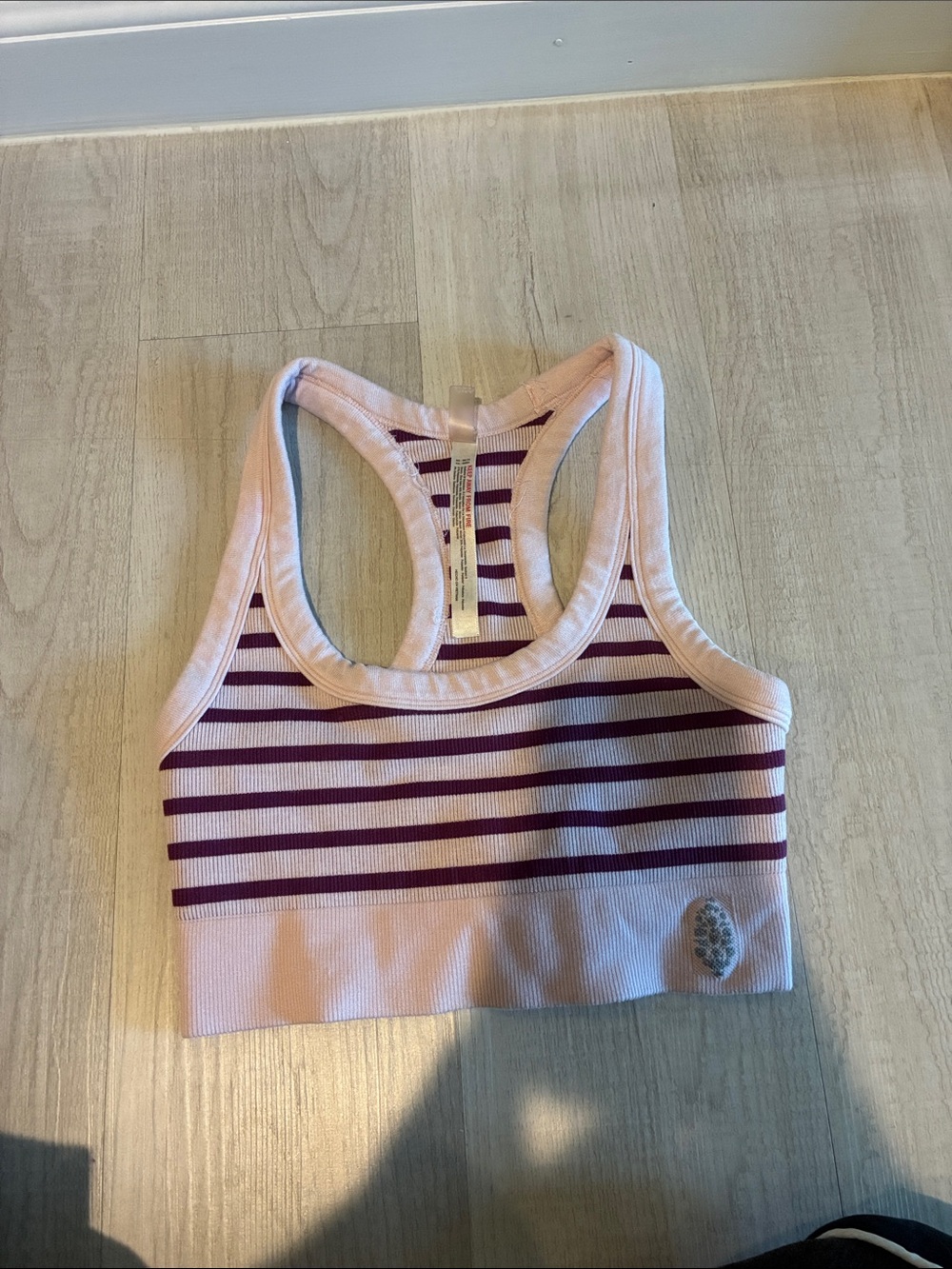 FP Movement by Free People Pink and Burgundy Striped Racerback Crop Tank